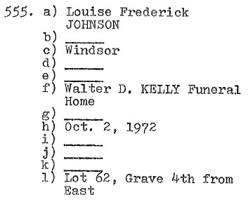 Louise Frederick Johnson 1972 _ Lot 62, 4th Grave from East Grave