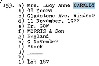 Lucy Anne CARMODY 1874-1922 Lot 187