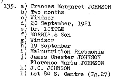 Frances Margaret Johnson 1921 _ Lot 84 S.Centre. James-Florence Johnson
