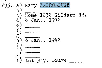 Mary Fairclough 1870-1942 Lot 317 Sect D Row 5