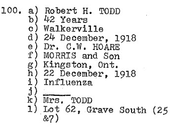Robert H. Todd 1876-1918 Lot 62, South Grave - Kingston (Mrs Todd)