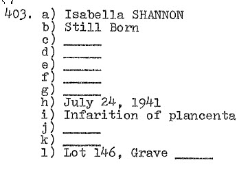Isabella SHANNON (baby) 1941 - Lot 146