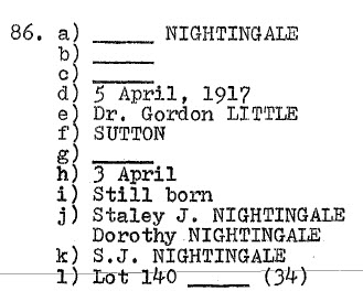 Nightingale (Baby) 1917 Lot 140