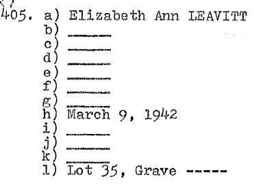 Elizabeth Ann Leavitt 1942 _ Lot 35
