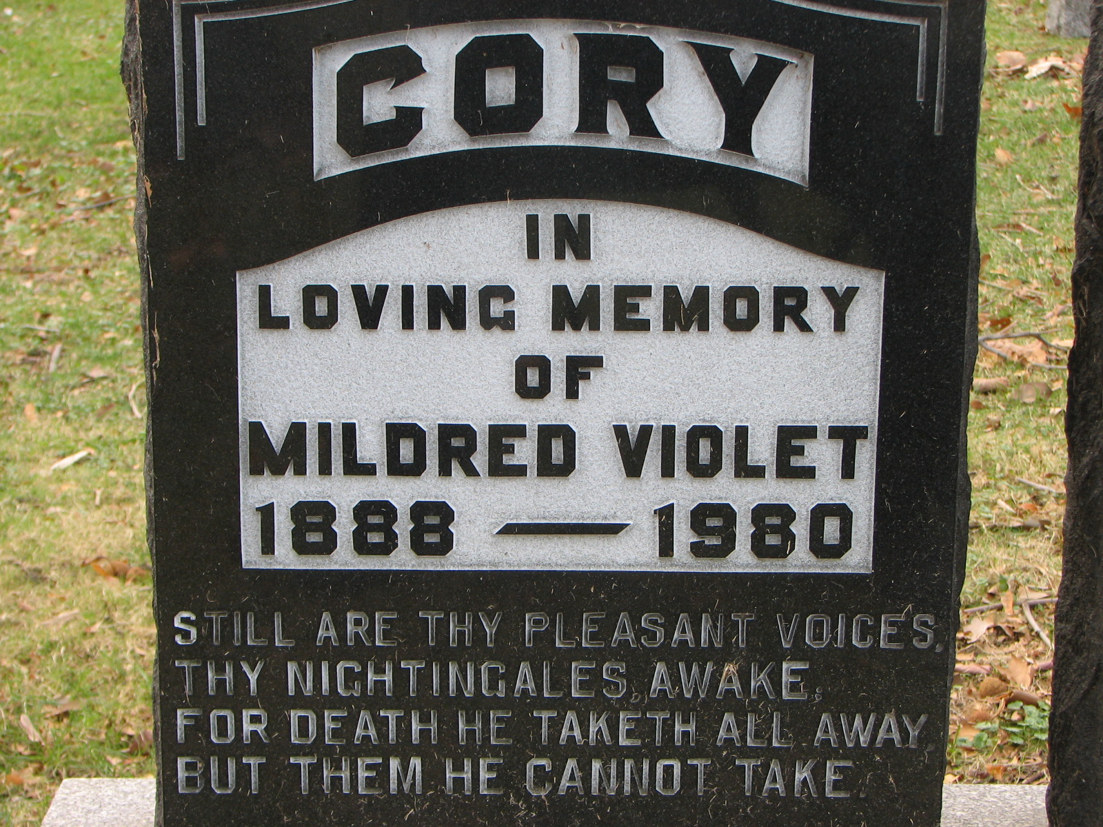 Mildred Violet Cory 1888-1980 Sect E row 4