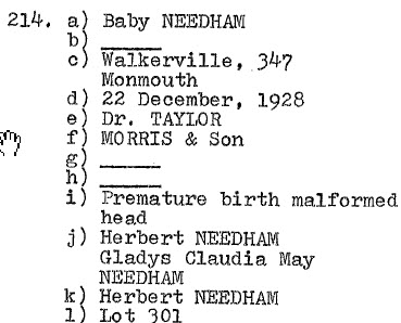 NEEDHAM (Baby) 1921 Lot 301 Herbert-Glady Needham