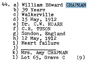 William Edward CHAPMAN 1873-1912 Lot 65 Grave C