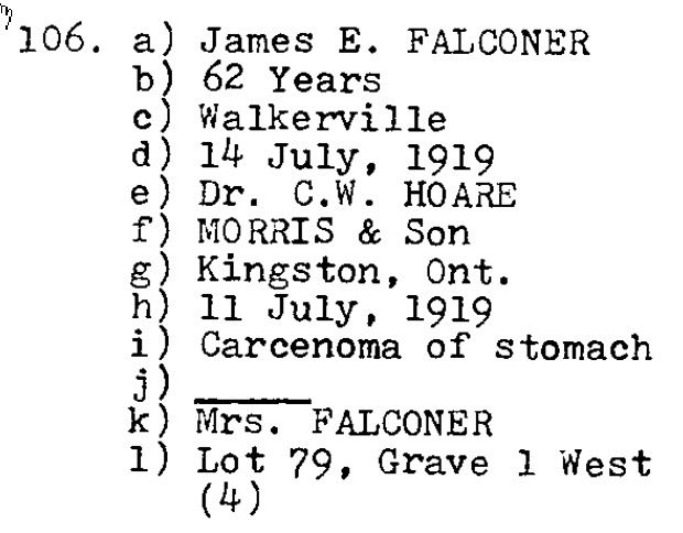 James E Falconer 1857-1919 Lot 79 Grave 1 West