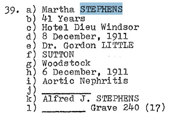 Martha Stephens 1870-1911 Grave 240