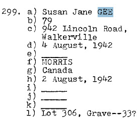 Susan Jane GEE 1863-1942 Lot 306 Grave 33? Sect D Row 7