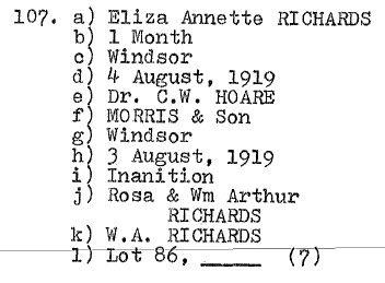Eliza Annette RICHARDS 1919 Lot 86