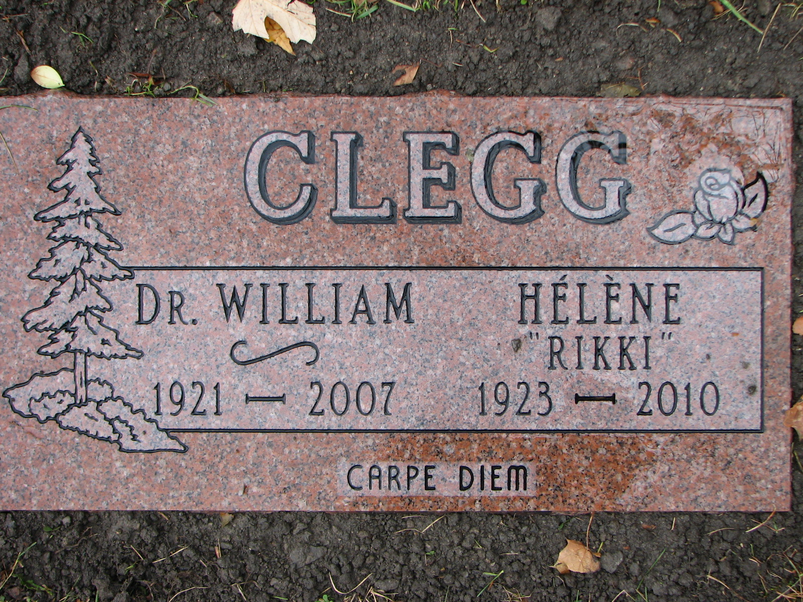 Dr William Clegg 1921-2007 Helene 'Rikki' Clegg 1923-2010