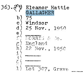 Eleanor Hattie GALLAGHER 1875-1950 Lot 307 Sect D Row 6 SMACW