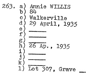 Annie Willis 1851-1935 Lot 307 Sect D row 6