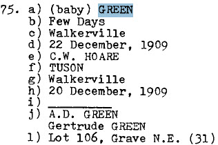 GREEN (Baby) 1909 Lot 106 NE Grave- SMACW Cemetery