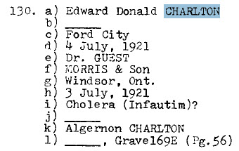 Edward Donald CHARLTON 1921 Grave 169 E