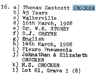 Thomas Crocker Lot 61- Grave 1