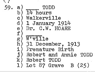Todd (baby) 1914 Lot 87 Grave B (Robert & Annie Todd)
