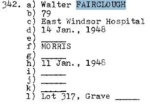 Walter Fairclough 1869-1948 Lot 317 Sect D Row 5