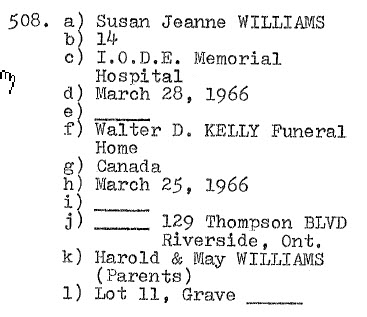 Susan Jeanne Williams 1952-1966 Lot 11