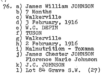 James William Johnson 1916 _ Lot 84 SW Grave
