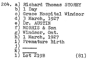 Richard Thomas Storey (baby) 1927 Lot 219B