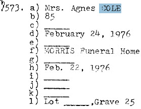 Agnes COLE 1891-1976 Grave 25 Sect D Row 6