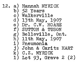 Hannah MYRICK 1855-1907 Lot 93 Grave 2