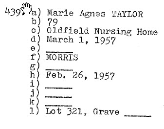 Marie Agnes Taylor 1878-1957 Lot 321 Sect D row 5