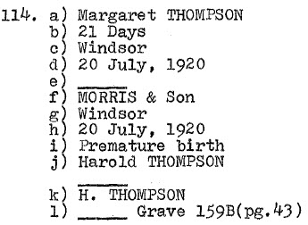 Margaret Thompson 1920 Grave 159B (Harold Thompson)