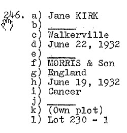 Jane KIRK 1932 - Lot 230 - Plot 1