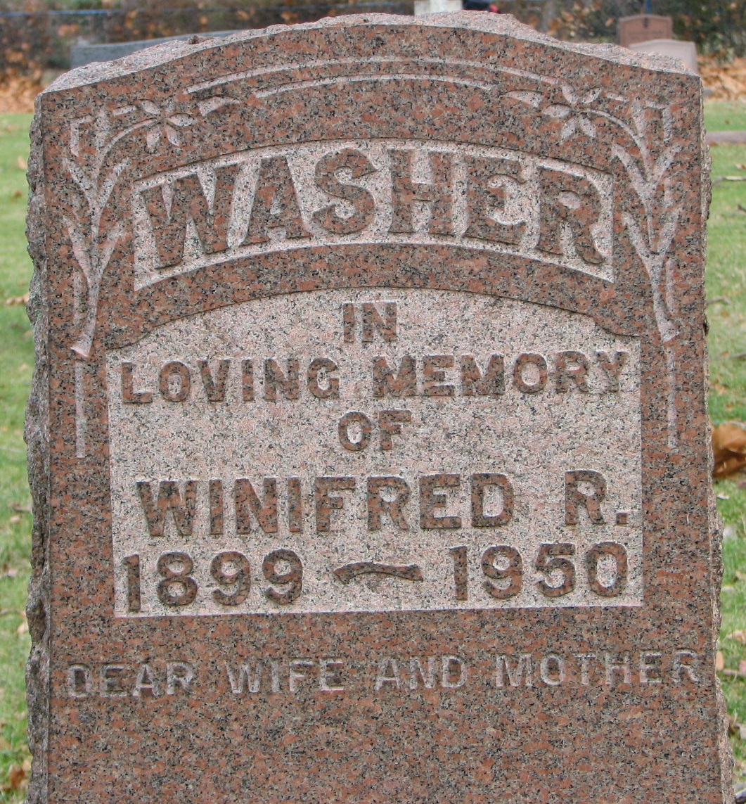 Winifred R. Washer 1899-1950 Lot 328 Sect E row 3