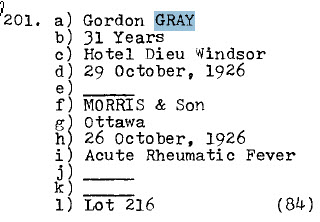 Gordon GRAY 1895-1926 Lot 216 Sect C row 4