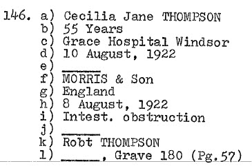 Cecilia Jane Thompson 1867-1922 Grave 180 (Robert Thompson)