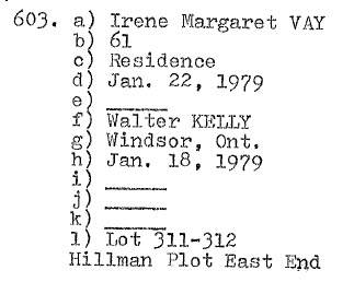 Irene Margaret Voy (Vay) 1918-1979 Lot 311-312 Hillman Plot East End (Brain)