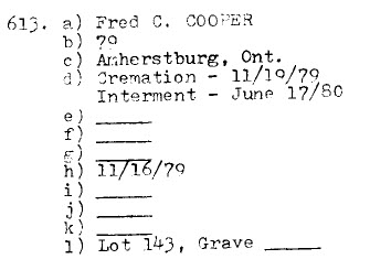 Fred C. Cooper 1900-1979 Lot 143 cermation