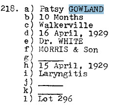 Patsy GOWLAND 1928-1929 Lot 296