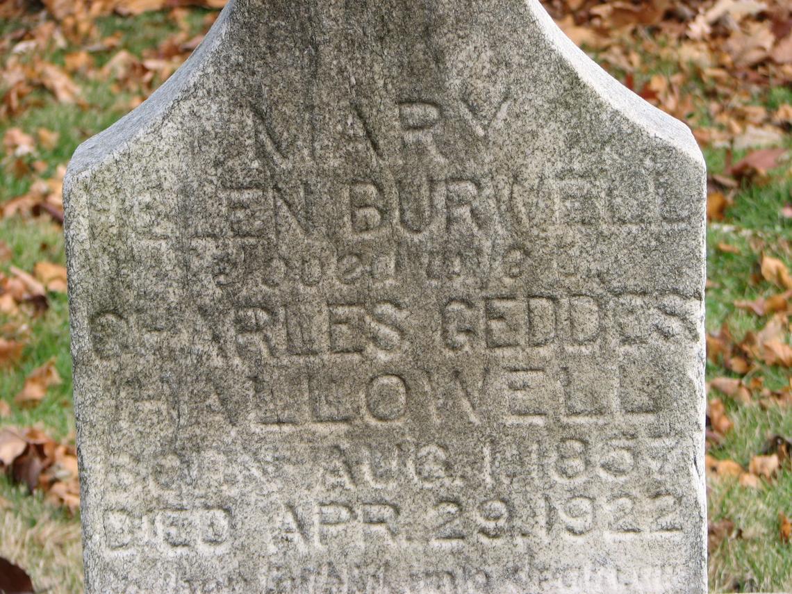 Helen Burwell HALLOWILL-1857-1922 - spouse Charles Geddes Hallowell - SMACW Cemetery, Walkerville
