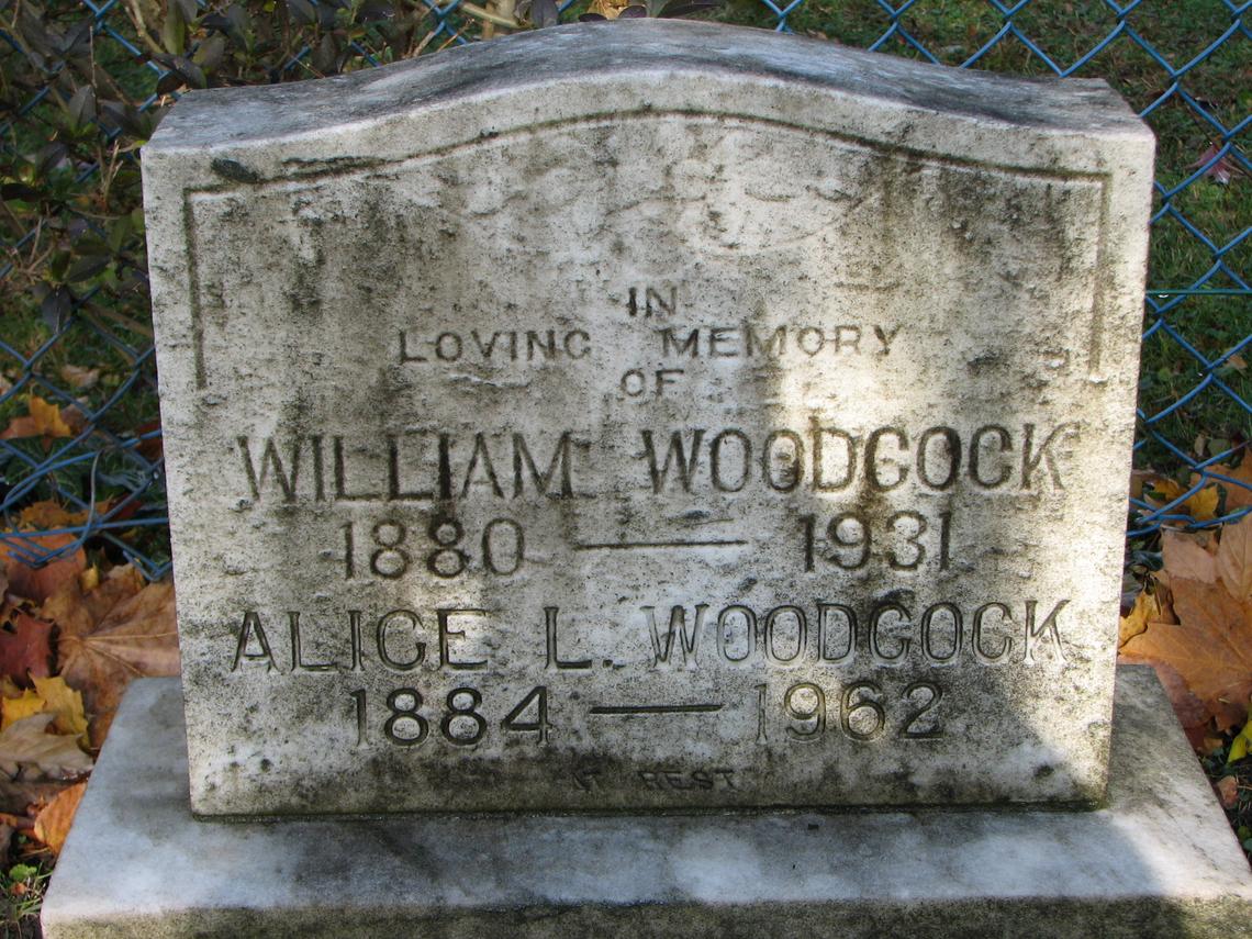 William Woodcock 1880-1931 _ Alice L. Woodcock 1884-1962 Sect D row 2