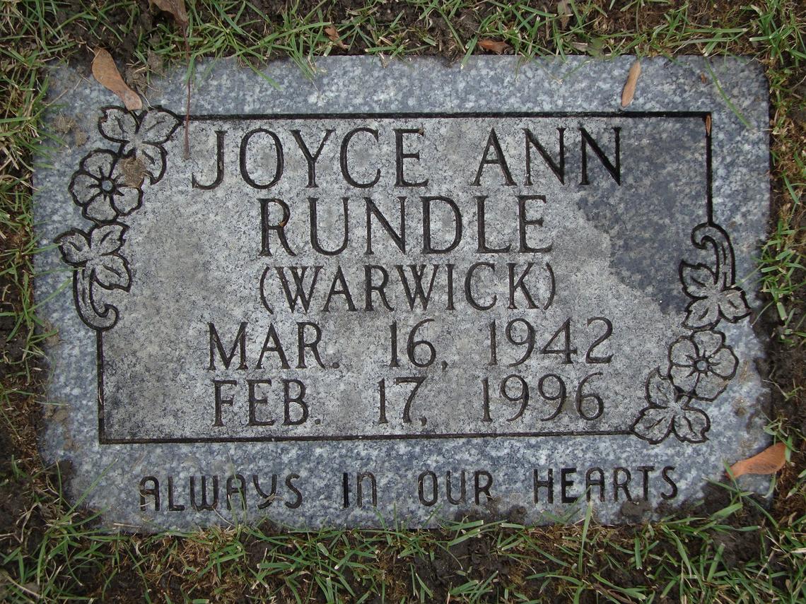 Joyce Ann (Warwick) Rundle 1942-1996