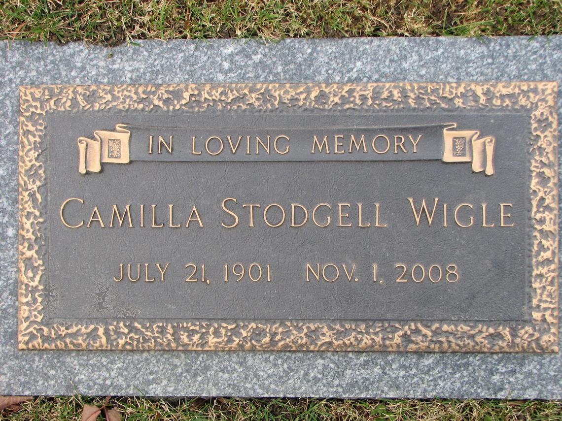 Camilla Stodgell Wigle 1901-2008